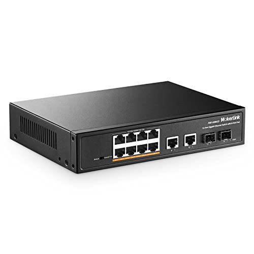 MokerLink 12 Port Gigabit PoE Switch, 8 GE PoE+, 2 GE Uplink, 2 Gigabit SFP, 120W 802.3af/at PoE, Fanless Plug & Play Ethernet Switch von MokerLink