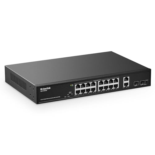 MokerLink 20 Port Gigabit PoE Switch, 16 Gigabit PoE+ Ports, 2 Gigabit Uplink, 2 Gigabit SFP, 200W IEEE802.3af/at, Metal Rackmount Unmanaged Plug and Play Ethernet Switch von MokerLink