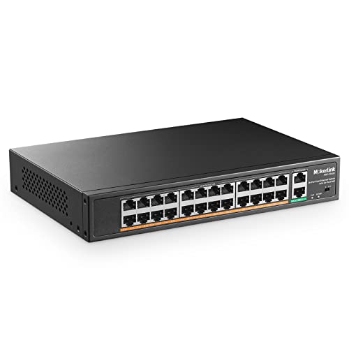 MokerLink 24 Port PoE Switch, 2 Gigabit Uplink Ethernet Port, 400 W Hochleistung, Unterstützung von IEEE802.3af/at und Nicht verwaltetem PoE + für die Rackmontage von MokerLink