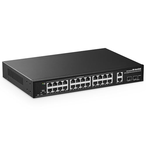 MokerLink 28 Port Gigabit PoE Switch, 24 Gigabit PoE+ Ports, 2 Gigabit Uplink, 2 Gigabit SFP, 300W IEEE802.3af/at, Metal Rackmount Unmanaged Plug and Play Ethernet Switch von MokerLink