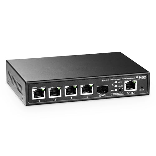 MokerLink 4 Port 2.5G Ethernet Managed Switch, 1 Port 10G Ethernet, 1 Port 10G SFP+ Slot, 4 x 2.5G Base-T Ports kompatibel mit 10/100/1000Mbps, Metall Web Managed Fanless Small Network Switch MokerLink 4 Port 2.5G Ethernet Managed Switch, 1 Port 10G Ethernet, 1 Port 10G SFP+ Slot, 4 x 2.5G Base-T Ports kompatibel mit 10/100/1000Mbps, Metall Web Managed Fanless Small Network Switch von MokerLink