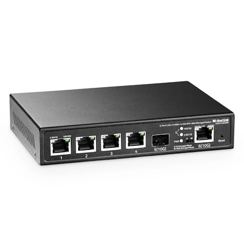 MokerLink 4 Port 2.5G Ethernet Managed Switch, 1 Port 10G Ethernet, 1 Port 10G SFP+ Slot, 4 x 2.5G Base-T Ports kompatibel mit 10/100/1000Mbps, Metall Web Managed Fanless Small Network Switch von MokerLink