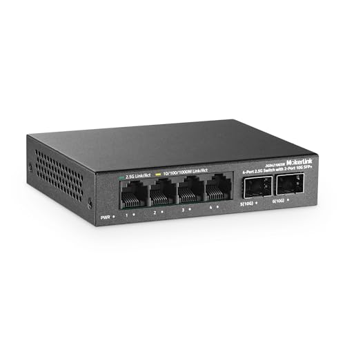 MokerLink 4 Port 2.5G Ethernet Switch mit 2x10G SFP+ Slot, 4x2.5G RJ45 Ports kompatibel mit 100/1000Mbps, Mini Größe, Metall Unmanaged Fanless Network Switch von MokerLink