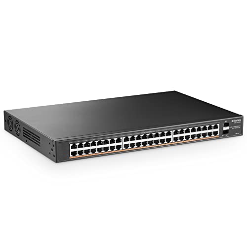 MokerLink 48 Port PoE Gigabit Switch mit 2 Gigabit SFP, 800W IEEE802.3af/at AI Detection, Metall Rackmount Unmanaged Plug and Play Ethernet Switch von MokerLink