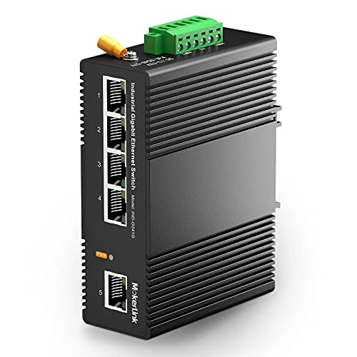 MokerLink 5 Port Gigabit Industrial DIN-Rail Ethernet Switch Hutschiene, 14Gbit/s Schaltkapazität, IP40 Unmanaged Network Switch (-40 bis 185°F), mit Netzteil von MokerLink