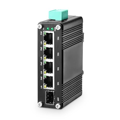 MokerLink 5 Port Gigabit Industrial Solar Battery UPS PoE Switch, Eingang DC9V-54V to Ausgang DC48V, IEEE802.3af/at PoE, Mini Größe, Unmanaged IP40 Network Switch (-40 bis 185°F), 10Gbps Kapazität von MokerLink