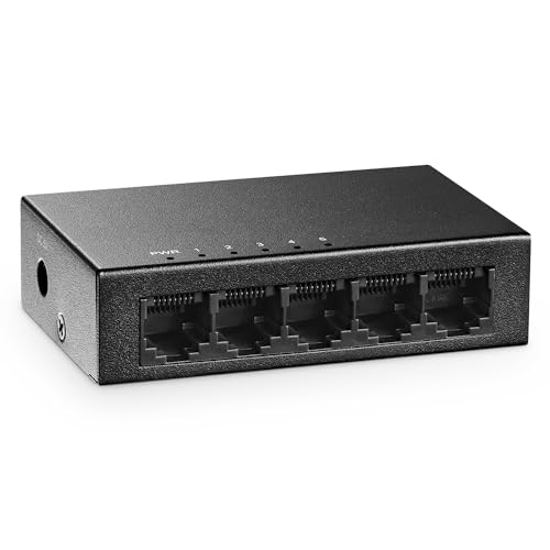 MokerLink 5 Port Gigabit Unmanaged Ethernet Switch, 4 x 100/1000Mbps Ports und 1 Gigabit Uplink, Home Office Netzwerk Hub Splitter, Metall Tisch & Wandmontage Netzwerk Switch von MokerLink