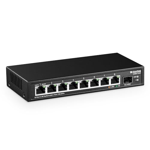 MokerLink 8 Port 2.5Gigabit Ethernet Switch mit 10G SFP Slot, 8 x 2.5G Base-T Ports kompatibel mit 10/100/1000Mbps, Metall Unmanaged Fanless Small Network Switch von MokerLink