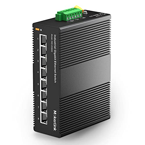 MokerLink 8 Port Gigabit Industrial DIN-Rail Ethernet Switch Hutschiene, 16Gbit/s Schaltkapazität, IP40 Unmanaged Network Switch (-40 bis 185 °F), mit Netzteil von MokerLink