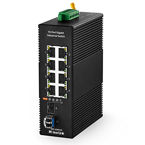 MokerLink 8 Port Gigabit Industrie DIN chienen Ethernet Switch, 2 SFP Ports mit 1 LC 20KM Modul, Nicht verwalteter IP40 Netzwerk Switch (-40 bis 185 °F), mit Netzteil von MokerLink