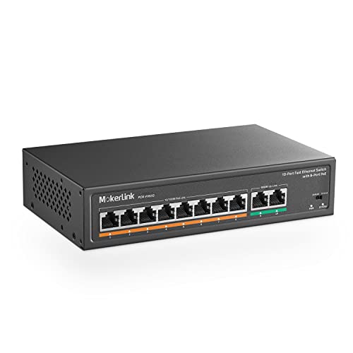 MokerLink 8 Port PoE Switch mit 2 Gigabit Uplink Port, PoE Plus 802.3af/at, 120W eingebauter Leistung, Erweiterung auf 250 Meter, Plug & Play aus Metall von MokerLink