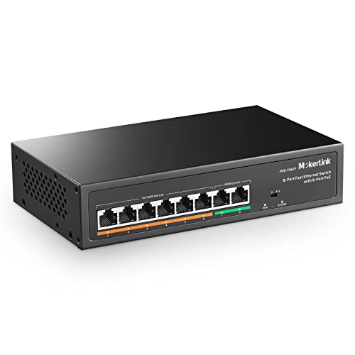 MokerLink 8 Port PoE Switch mit 6 PoE+ Port, 2 Uplink, 100Mbps, IEEE802.3af/at 78W AI Erkennung, Lüfterlosem Plug & Play Netzwerk Switch von MokerLink