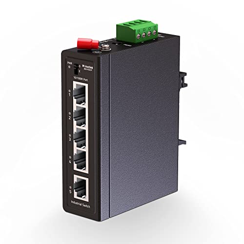 MokerLink Industrieller DIN-Schienen-Switch mit 5 Ports, 4 Ports und 1 Uplink, 10/100 Mbit/s Fast Ethernet, DIN-Schienen- und Wandhalterung im Lieferumfang enthalten von MokerLink