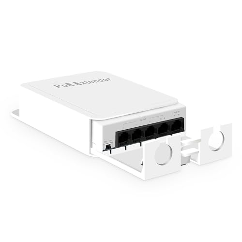 MokerLink Outdoor 5 Port Gigabit PoE Switch/Extender, IEEE 802.3 af/at/bt PoE Repeater 90W, 10/100/1000Mbps, 1 PoE in 4 PoE Out, Wall Mount Waterproof POE Passthrough Switch von MokerLink