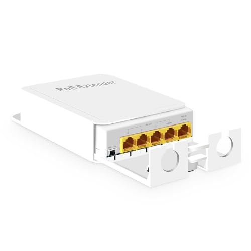 MokerLink Outdoor 5 Port PoE Extender, IEEE 802.3 af/at/bt PoE Repeater 90W, 10/100Mbps, 1 PoE in 4 PoE Out, Wall Mount Waterproof POE Passthrough Switch von MokerLink