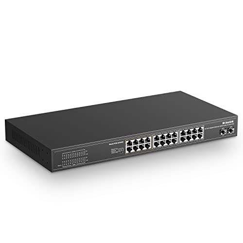 mokerlink 26 Gigabit-Ports Poe Switch, 24 Gigabit PoE+ Ports, 2 Gigabit SFP Uplink, 300 W IEEE802.3af/at, Fanless Plug and Play Unmanaged for Rack-Mount Ethernet Switch von MokerLink