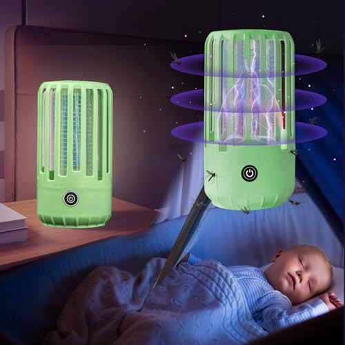 Insektenvernichter, 2 in 1 elektronische Moskito Lampe mit Nachtlicht Modus, 3000V 360° wiederaufladbare Moskito Zapper Inneninsekt Killer Lampe für Camping Schlafzimmer Büro(Grün) von Mokeum