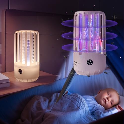 Insektenvernichter, 2 in 1 elektronische Moskito Lampe mit Nachtlicht Modus, 3000V 360° wiederaufladbare Moskito Zapper Inneninsekt Killer Lampe für Camping Schlafzimmer Büro(Weiß) von Mokeum