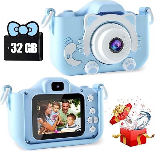 Kinderkamera, 1080P Digitalkamera für Kinder, 5,1 cm IPS-Bildschirm Digitale Dual-Linsen-Kamera, unterstützt kartenlose Speicher- und TF-Speicherkarten, Videoaufzeichnung, intelligente zeitgesteuerte von Mokeum
