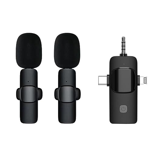 Mokeum 3-in-1 kabelloses Lavalier-Mikrofon Plug and Play für iPhone, Android und Kamera, mit integriertem Rauschunterdrückungs-Chip für Videoaufnahmen, Live-Streaming, Interviews, YouTube, Vlog von Mokeum
