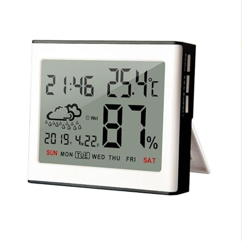 Thermometer Innen, Hygrometer Thermometer, Digital Thermo-Hygrometer mit Kabellos Wetterstation, Zeit und Wecker Funktion für Haus, Büro, Kindergarten, Garten, Gewächshaus (weiß) von Mokeum