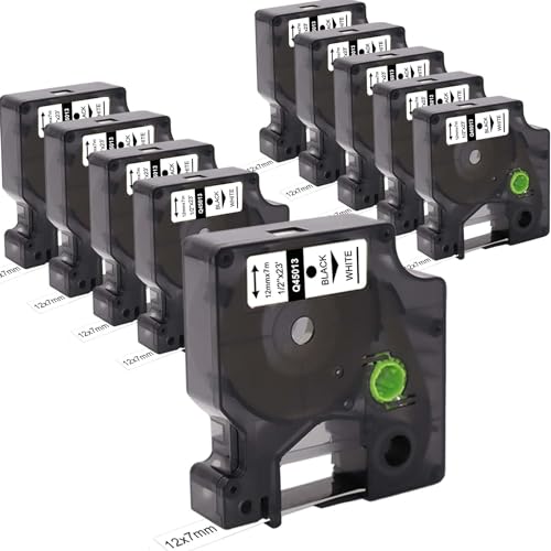 Molabel 10x Label Tape Compatible for Dymo D1 45013 S0720530 (12 mm x7 m) Blackon White Tape Work with Dymo Label Manager 160 200 210D280 360D 420P 450D von Molabel