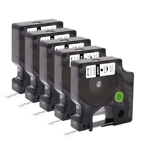 Molabel 5x Label Compatible for Dymo D1 45013 S0720530 (12 mm x7 m) Label Blackon White Tape Work with Dymo Manager 160 200 210D280 360D 420P 450D von Molabel
