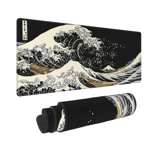 Black White The Great Wave Off Kanagawa Mauspad, XL, erweiterte Matte, rutschfeste Gummiunterseite, genähter Rand, Gaming-PC, Desktop, großes Mäusepad, 80 x 30 cm Black White The Great Wave Off Kanagawa Mauspad, XL, erweiterte Matte, rutschfeste Gummiunterseite, genähter Rand, Gaming-PC, Desktop, großes Mäusepad, 80 x 30 cm von Molaigin