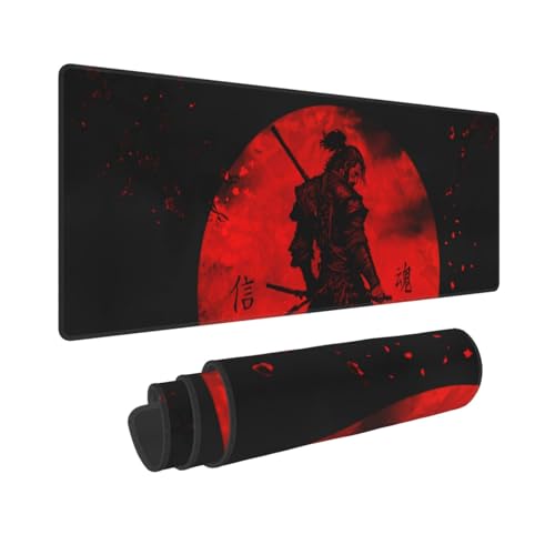 Mauspad mit japanischem Samurai-Anime, rote und schwarze Blume, XL, verlängerte Matte, rutschfeste Gummiunterseite, genähte Kanten, Gaming-PC, Desktop, großes Mauspad, 80 x 30 cm Mauspad mit japanischem Samurai-Anime, rote und schwarze Blume, XL, verlängerte Matte, rutschfeste Gummiunterseite, genähte Kanten, Gaming-PC, Desktop, großes Mauspad, 80 x 30 cm von Molaigin
