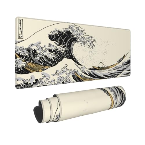 The Great Wave Off Kanagawa Mauspad, XL, erweiterte Matte, rutschfeste Gummiunterseite, genähter Rand, Gaming-PC, Desktop, großes Mäusepad, 80 x 30 cm, Weiß / Schwarz The Great Wave Off Kanagawa Mauspad, XL, erweiterte Matte, rutschfeste Gummiunterseite, genähter Rand, Gaming-PC, Desktop, großes Mäusepad, 80 x 30 cm, Weiß / Schwarz von Molaigin