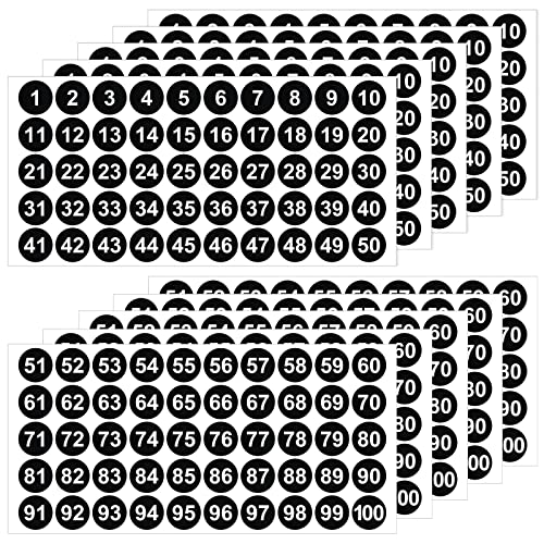 500 Stück 1 bis 100 Zahlenaufkleber, 10 Blatt Vinyl Nummernaufkleber wasserdichte Etiketten selbstklebende nummerierte Aufkleber für Inventarsortierung Organisation Aufbewahrungsboxen (2,5 cm) von Molain