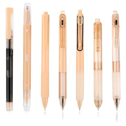 Molain 7 Stück Gelschreiber, 0.5mm Gelstifte Set, Aesthetic Gelstifte Schnell Trocknende Gel Pen Einziehbare Gelschreiber 5pcs Gel Stifte + 1pc Farbiger Textmarker für Schule Büro Zuhause(gelb) von Molain