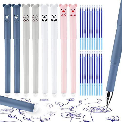 Molain 8 Pcs löschbare Stifte mit 20 Pcs löschbare Minen, niedliche Cartoon-Tier löschbare Stifte Rollerball Stifte für Studenten Schreibwaren Bürobedarf (Blau Mine) von Molain