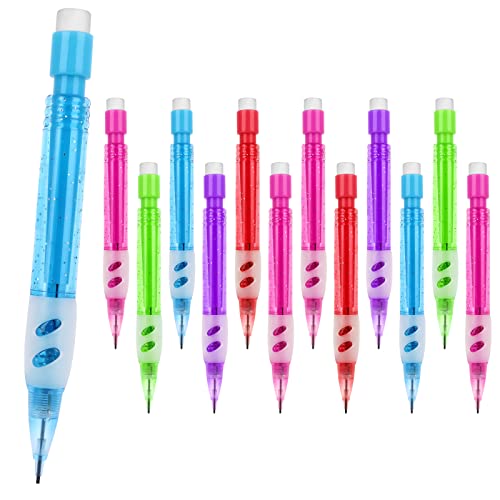 Molain Mini Druckbleistift Set, 12 Stück, 0,7 mm, automatische Bleistifte mit Radiergummis Zeichenstift mit Silikon Bleistift Handschutz Mini Bleistift Schreibwaren zum Schreiben Zeichnen Zuhause von Molain