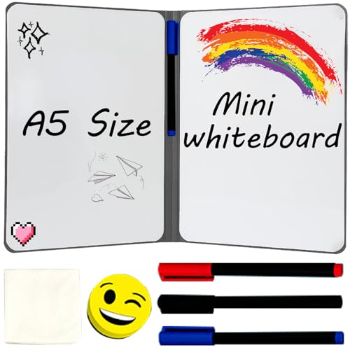 Klein Whiteboard: A5 24 x 16.5cm Tragbar White board mit Ständer Kinder Whiteboard Notizbuch Tafel Abwischbar Whiteboard mit 3 Whiteboard Stifte 1 Whiteboard Schwamm und 1 Whiteboard Tuch (Grau) von Molbory