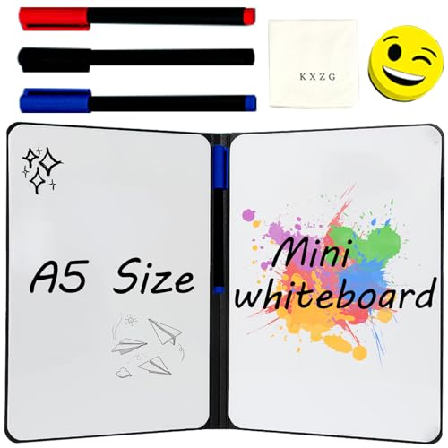 Klein Whiteboard: A5 24 x 16.5cm Tragbar White board mit Ständer Kinder Whiteboard Notizbuch Tafel Abwischbar Whiteboard mit 3 Whiteboard Stifte 1 Whiteboard Schwamm und 1 Whiteboard Tuch (Schwarz) von Molbory