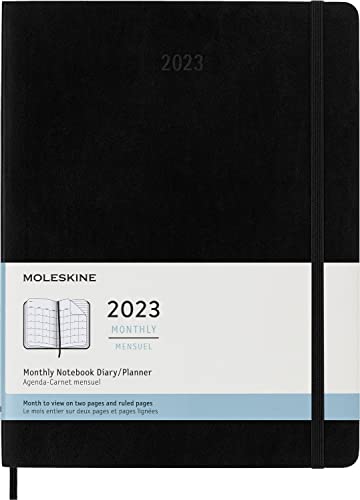 12M MONTHLY XL BLK HARD: 1 Wo = 2 Seiten, vertikal, Hard Cover von Moleskine