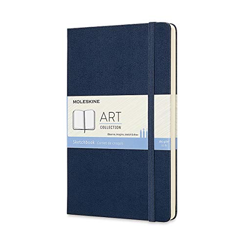 Moleskine 13 x 21 cm Großes Art Collection Skizzenbuch Zeichenblock Notizbuch Album mit Hartcover und elastischem Verschluss, Papier geeignet für Stifte, Bleistifte und Buntstifte, 88 Seiten, Blau von Moleskine