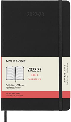 Moleskine - 18 Monate Tagesplaner, Terminkalender 2022/2023, Tagesplaner im Festen Einband und Gummibandverschluss, Maß Large 13 x 21 cm, Farbe: Schwarz von Moleskine