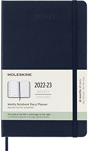 Moleskine - 18 Monate Wochenplaner, Terminkalender 2022/2023, Wochenplaner im Festen Einband und Gummibandverschluss, Maß Large 13 x 21 cm, Farbe: Saphirblau von Moleskine