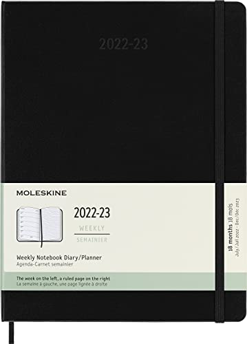 Moleskine - 18 Monate Wochenplaner, Terminkalender 2022/2023, Wochenplaner im Festen Einband und Gummibandverschluss, Maß XL 19 x 25 cm, Farbe: Schwarz von Moleskine