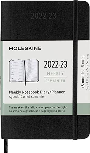 Moleskine - 18 Monate Wochenplaner, Terminkalender 2022/2023, Wochenplaner mit Weichem Einband und Gummibandverschluss, Maß Pocket 9 x 14 cm, Farbe: Schwarz von Moleskine