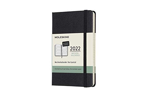 Moleskine - 2021 2022 Monatliches Tagebuch, horizontales Layout, Hardcover und elastischer Verschluss, schwarze Farbe, Taschengröße 9x14 cm, deutsche Version von Moleskine