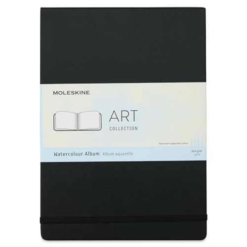 Moleskine Art Collection Watercolor Album und Zeichenblock-Notizbuch mit Hardcover und elastischem Verschluss, geeignet für Aquarellfarben und Aquarellstifte, Schwarz, A4 21 x 29,7 cm, 60 Seiten von Moleskine