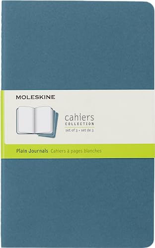 Moleskine Cahier Journal, Set 3 Notebooks with Plain Pages, Cardboard Cover with Visible Cotton Stiching, Colour Brisk Blue, Large 13 x 21 cm, 80 Pages von Moleskine