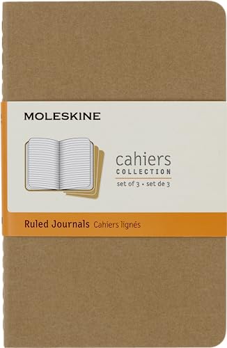 Moleskine Cahier Journal (3er Set Notizbücher mit linierten Seiten, Kartoneinband und Baumwollstickerei, Pocket 9 x 14 cm, 64 Seiten) Packpapier-Braun von Moleskine