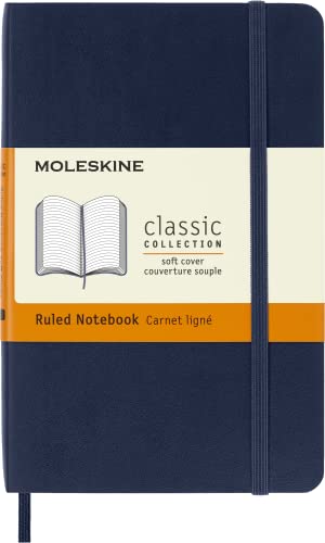 Moleskine - Carnet de Notes Classique Papier à Rayures - Journal Couverture Souple et Fermeture par Elastique - Couleur Bleu Saphir - Taille Format de Poche 9 x 14 cm - 192 Pages von Moleskine