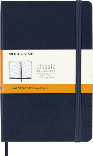 Moleskine Klassisches Notizbuch, Liniertes Notizbuch, Hardcover und Elastischer Verschluss, Medium Format 11,5 x 18 cm, Saphirblau, 208 Seiten von Moleskine