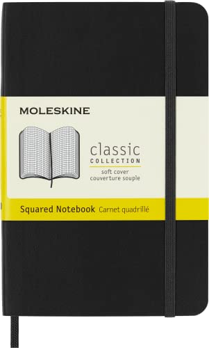 Moleskine Classic Notizbuch, Kariertes Papier, Weicher Einband und Gummibandverschluss, Farbe Schwarz, 192 Seiten, Pocket-Format 9 x 14 cm von Moleskine