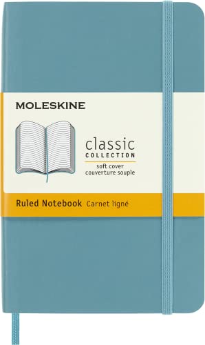 Moleskine Classic Ruled Paper Notebook - Soft Cover and Elastic Closure Journal - Color Reef Blue - Pocket 9 x 14 A6 - 192 Pages von Moleskine